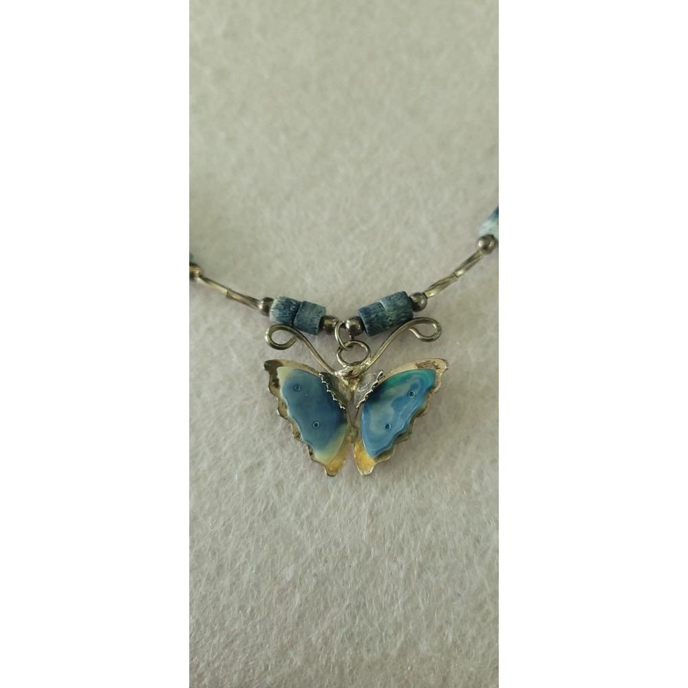 Vintage Southwestern Turquoise Butterfly Bird Bead Necklace Barrel Clasp 17in